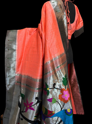 pastel paithani saree silver zari borders