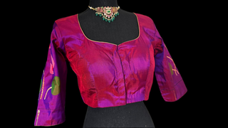 Purple pure zari Paithani blouse online usa silk blouses ready to wear online shopping
