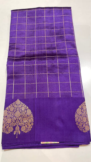 Benerasi Purple Katan silk saree online shopping with prestitched blouse