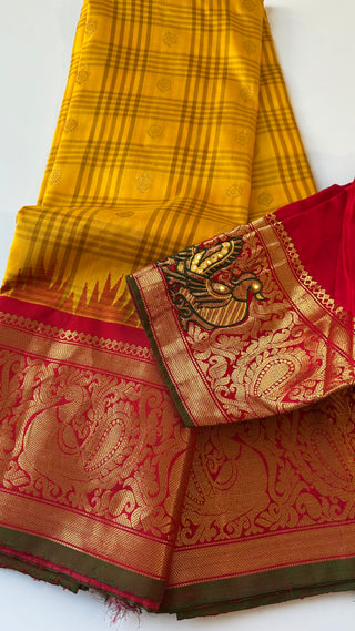 Gadwal handwoven silk saree with embroidered stitched blouse