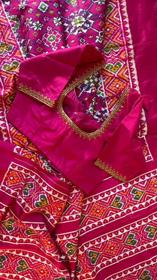 Ikat silk saree usa pink pure ikat patola partywear with stitched blouse Indian wear online usa sale latest shopping