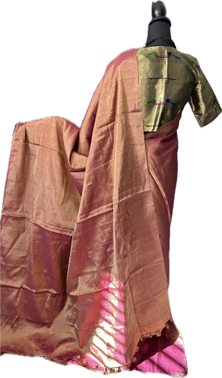 Tissue pinkish Chanderi tissue silk saree with pure paithani  tissue silk blouse