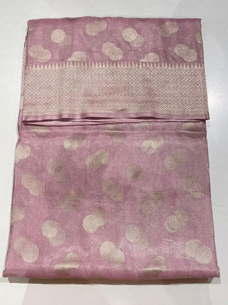 Pastel Pink Pure Beneras silver zari tissue silk saree online shopping with stitched blouse usa