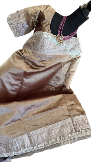 Pure Tissue champagne purple with scallop borders  Beneras silk saree with blouse online shopping usa