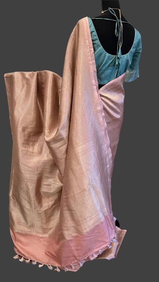 Pastel pink Benerasi silk saree with stitched  blouse online shopping usa