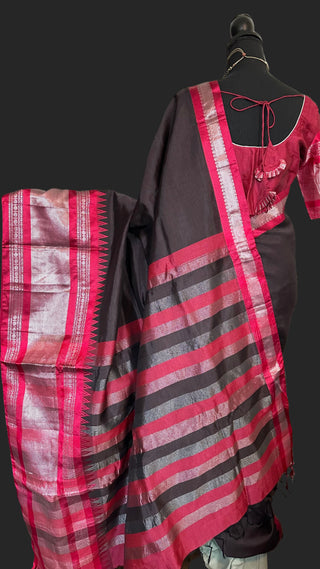 Black and pink Mangalagiri silk cotton saree online usa