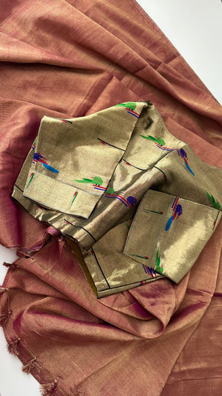 Tissue pinkish Chanderi tissue silk saree with pure paithani  tissue silk blouse