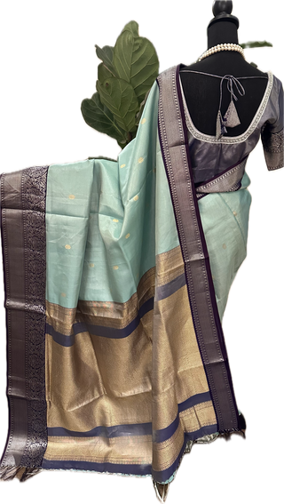 Silver zari pastel tissue kanjivaram silk saree blouse embroidered blouse