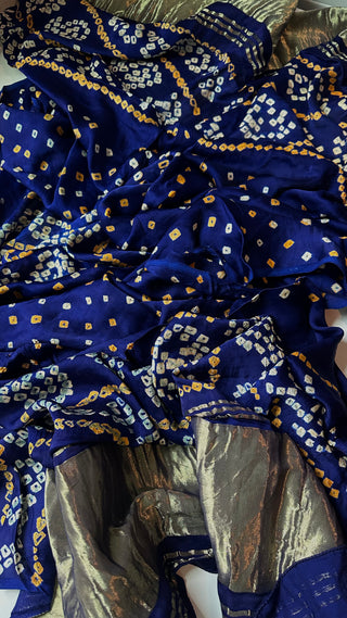 Gajji silk bhandhani pure silk duppatta dark blue  Dupatta