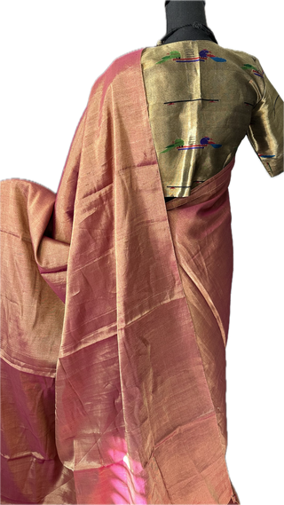 Tissue pinkish Chanderi tissue silk saree with pure paithani  tissue silk blouse