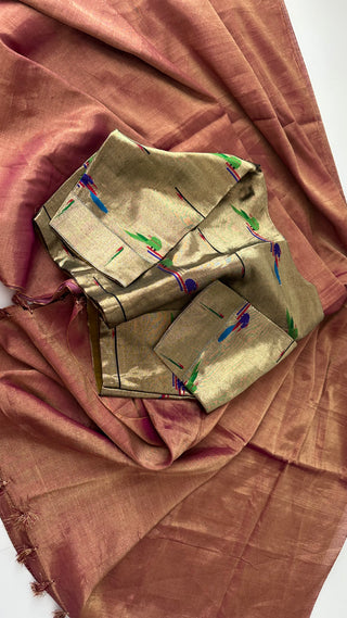 Tissue pinkish Chanderi tissue silk saree with pure paithani  tissue silk blouse