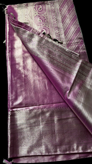 Tissue kanchi pattu saree pastel pink online shopping with prestitched blouse usa