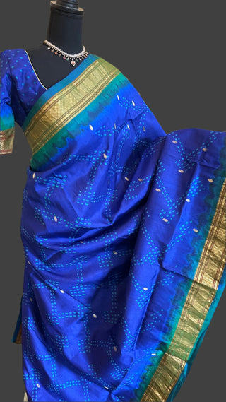 blue paithani bandhani silk saree usa pure bandhani silk saree paithani borders with stitched bkouse blue paithani silk saree online usa