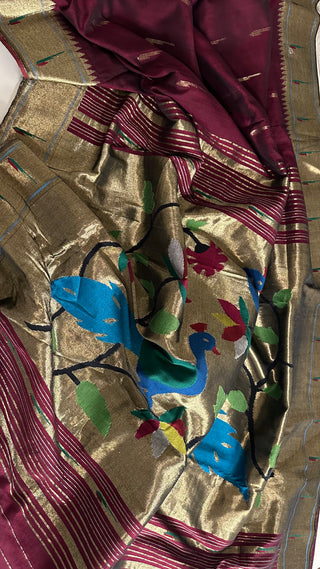 Pure wine handloom paithani cotton pure zari pallu  borders  prestitched blouses