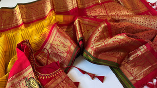 Gadwal handwoven silk saree with embroidered stitched blouse