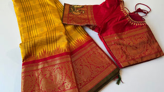 Gadwal handwoven silk saree with embroidered stitched blouse