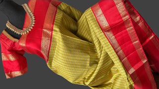 Pure kanchi Gold zari checks pallum palzhamum  kanjivaram silk saree with stitched blouse