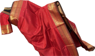 Pure kanchi red small checks butta kanjivaram silk saree with prestitched blouse