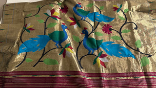 Pure wine handloom paithani cotton pure zari pallu  borders  prestitched blouses