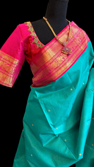 Vaira oosi kanchi pattu saree teal blue vaira oosi bridal gold pure zari