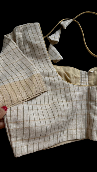 Beige linen ready made blouse online usa