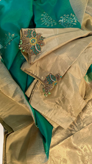 Golden teal beautiful saree online usa