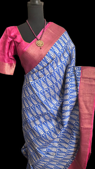 Pure pink tussar silk saree online usa 