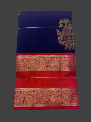 Dark blue handwoven pure zari kanchi pattu saree online usa