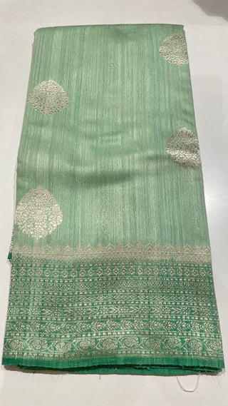 Tussar Beneras Katan saree with prestitched blouse