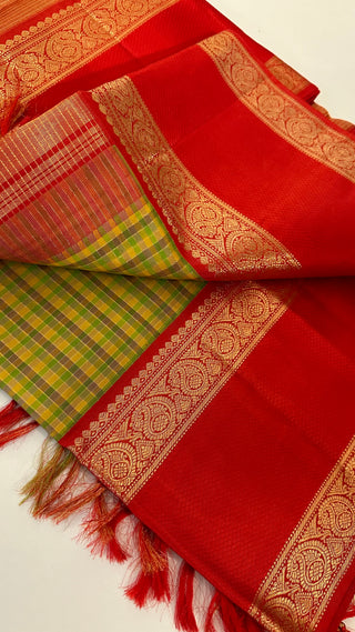 Pure kanchi Gold zari checks pallum palzhamum  kanjivaram silk saree with stitched blouse