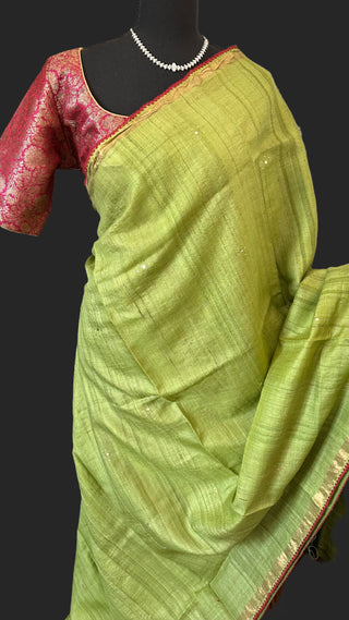 Green  tussar silk with brocade silk blouses
