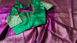 Purple Tussar beneras  Katan silk saree online shopping with prestitched blouse