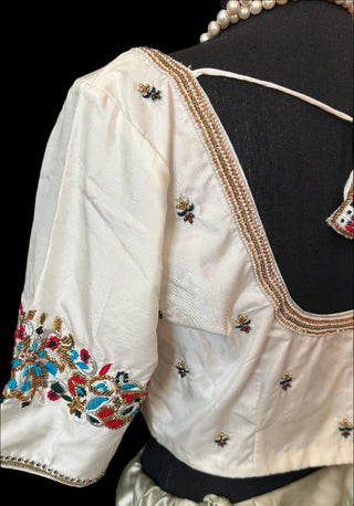 Pure  ream pure silk blouses hand embroidered prestitched