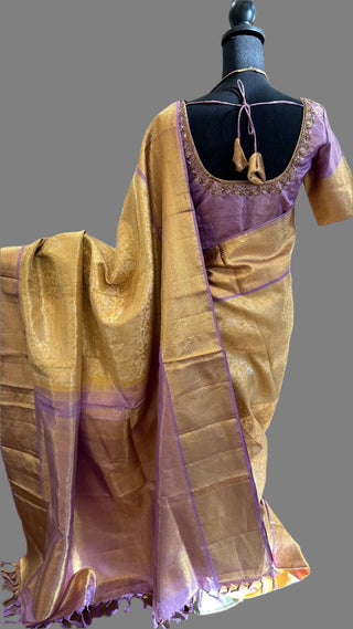 Gold lavender tissue saree online kanchi pattu saree usa online shopping 