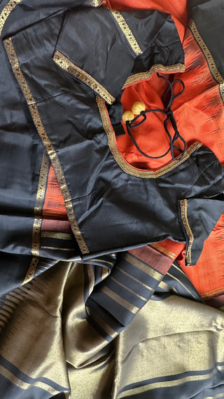 Orange kanjivaram handwoven pattu silk saree with embroidered blouses online usa