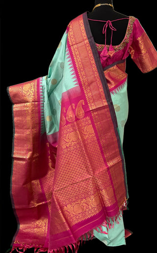 Bright green with pink gadwal saree online usa pure gadwal silk saree usa pastel gadwal saree online usa pure gadwal saree online usa