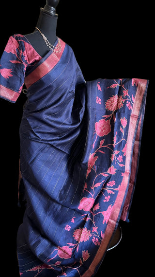 Tussar silk saree embroidered silk saree online indian wedding pure silk latest sale fashion saree online usa