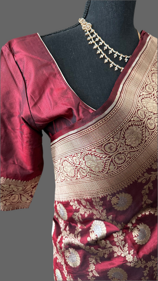 Maroon  Benerasi silk saree with stitched  blouse online shopping usa