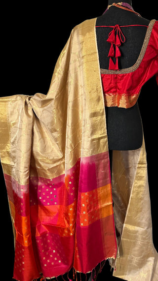 Beige goldzari pure soft silk saree online usa
