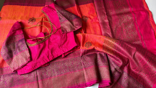 Orange tussar silk saree online usa 