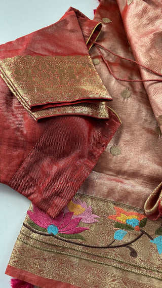 Red tissue saree online usa beneras borders tissue saree usa zari borders partywear saree online usa