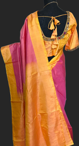 Plain kanchi pattu saree online usa pure kanjivaram silk saree online usa pure silk saree usa pink silk saree online usa gemstone embroidery blouse