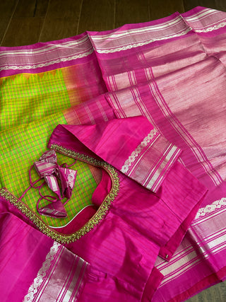 Bright green with pink gadwal saree online usa pure gadwal silk saree usa 