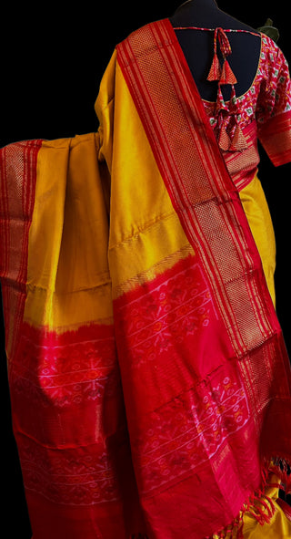 Twill kanchi pure silk saree online shopping usa   ikat prints pure kanchi stitched blouse online