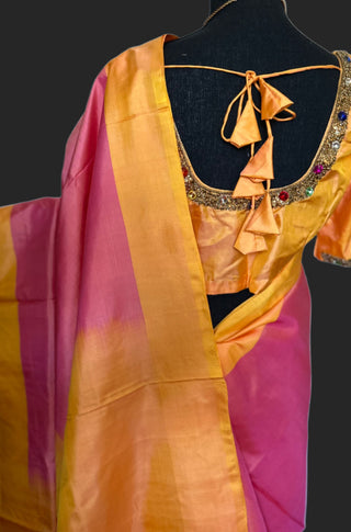 Plain kanchi pattu saree online usa pure kanjivaram silk saree online usa pure silk saree usa pink silk saree online usa gemstone embroidery blouse