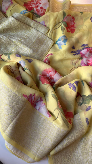 Beneras with silver zari borders pure georgette silk with benerasi zari borders and pallu blouse online 