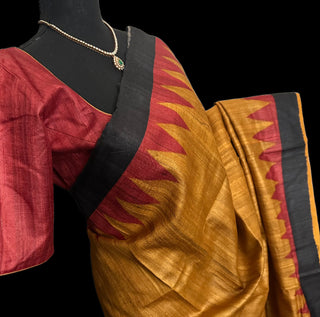 Pure mustard tussar silk saree online blouse online usa