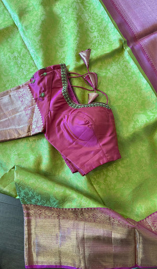 parrow green kanjivaram saree with hand embroidered blouse shopping online usa