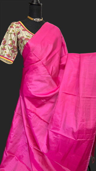 plain pink kanchi saree usaPink plain kanchi pattu saree kanjivaram silk saree kanchipuram silk plain pure silk saree usa pink plain kanchi pattu saree online usa with kalamkari blouse stitched blouse online usa 