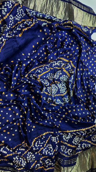 Pure Gajji silk Bandhani dark blue Dupatta online shopping usa